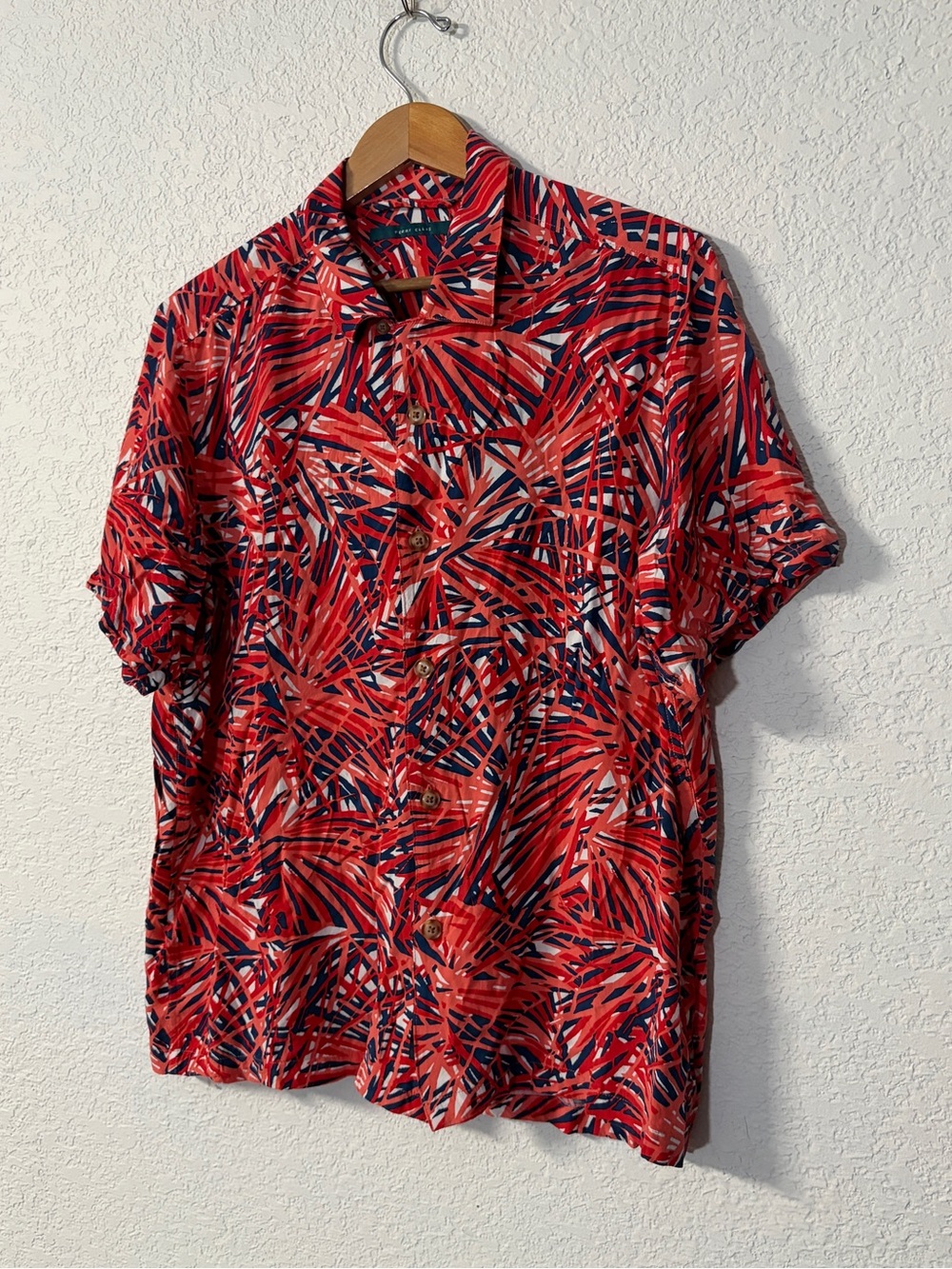 Perry Ellis Red Tropical Print Short-Sleeve Camp Button-Down Shirt